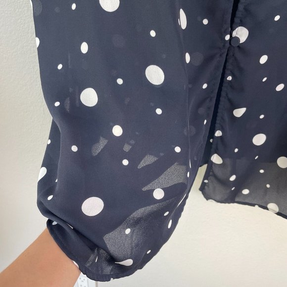 Torrid Womens Plus 4X Navy Sheer Polka Dot Blouse Button Up Back Shirt Top - Picture 13 of 14